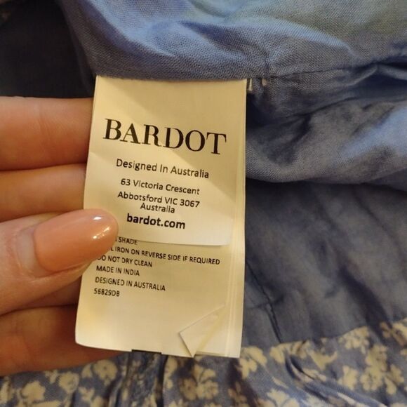 Bardot Paris Mini Flip Dress Blue Ditsy light blue white flowers ruffle hem XS - Picture 7 of 16